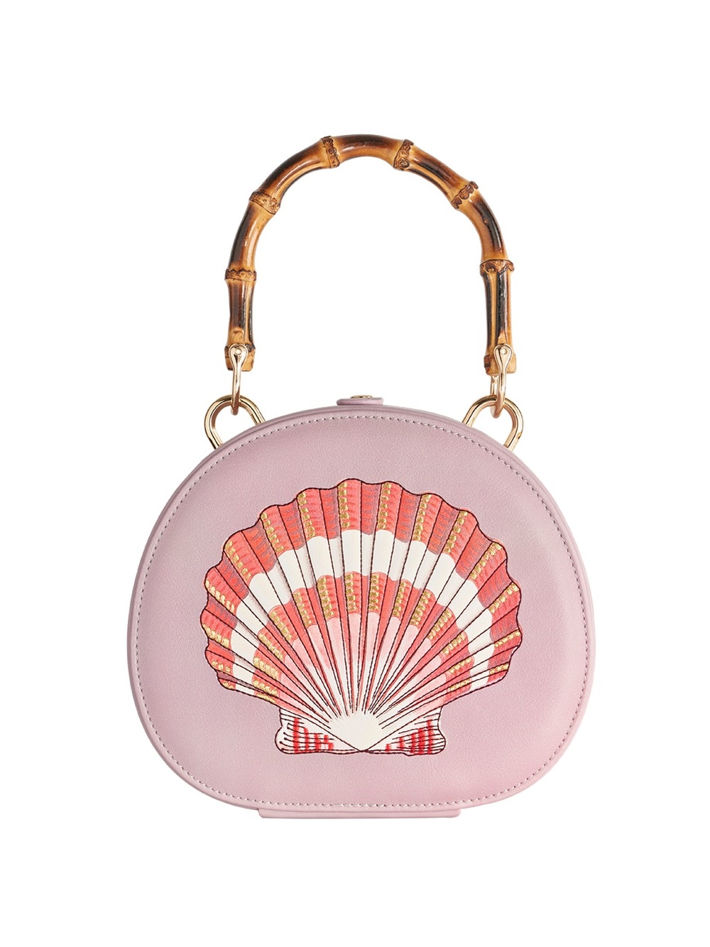 Fable Embroidered Shell Lilac Bamboo Top Handle Bag